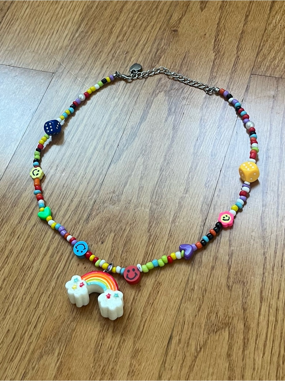 Rainbow 3D pendant beads necklace